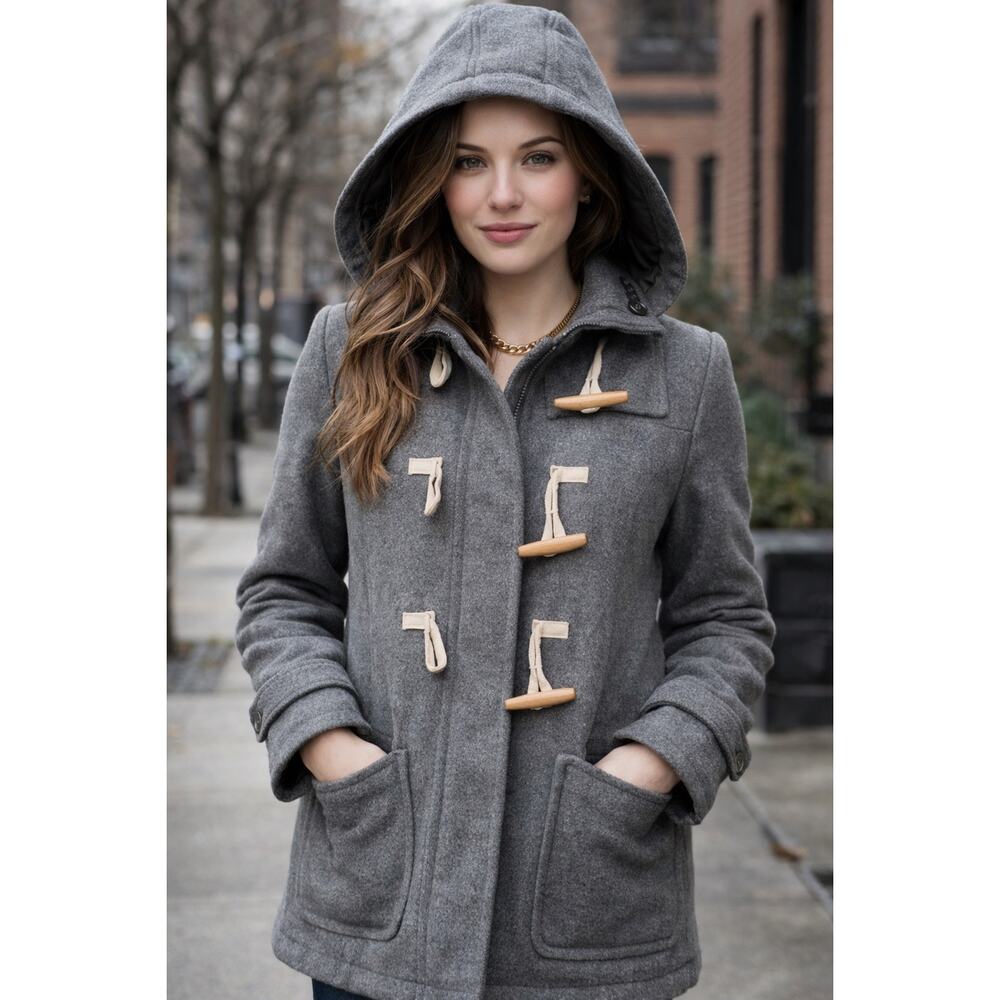 GAP  Grey Wool Blend Duffle Coat Jacket Size S Hooded. Sale!!
